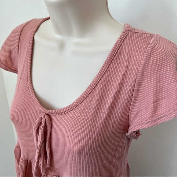 ribbed knit babydoll dress mauve pink‎ short sleeve flowy casual dress Size S - Picture 4 of 10